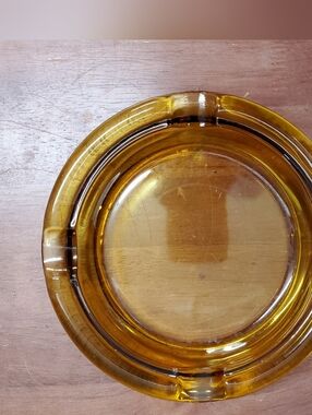 Vintage MCM Amber Large 8" Cigar Ashtray